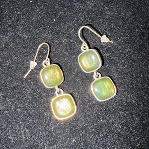 Earrings-pierced dangle style - green opal-like stone